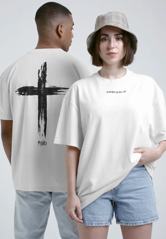 Cross T-Shirt weiss unisex oversize streetwear