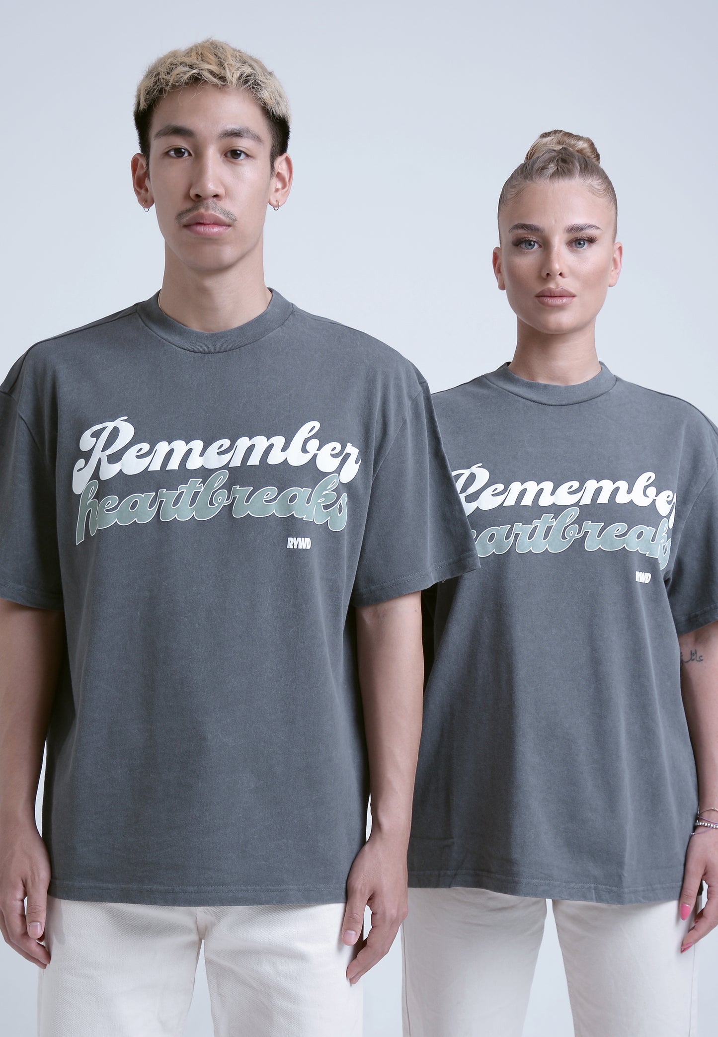 RYWD Remember Heartbreaks T-Shirt stone washed grau 1 unisex oversize streetwear